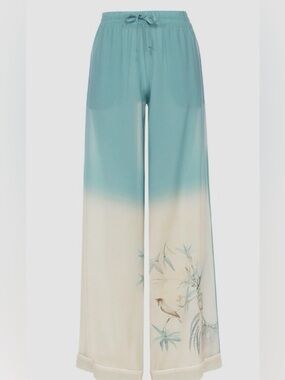 Valentino Teal-to-Cream Ombre Wide-Leg Palazzo Pants